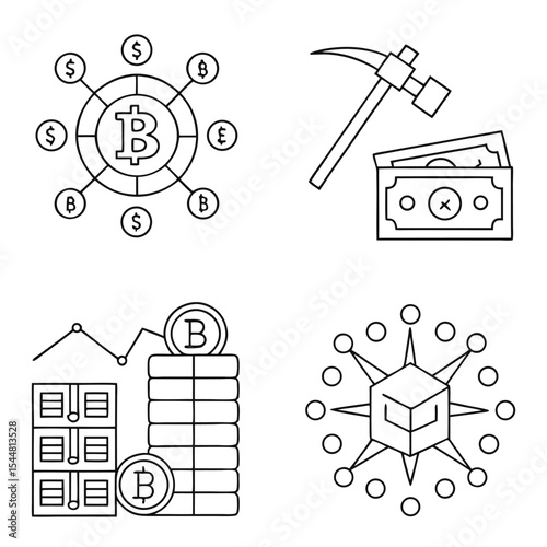 Bitcoin Mining Decentralized Cryptocurrency Network Icons