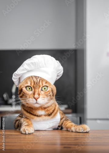 Bengal Cat - the chef is waiting for a treat in the kitchen.