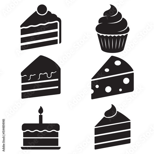 Minimal Cake Slice Silhouettes in Vector Art Style