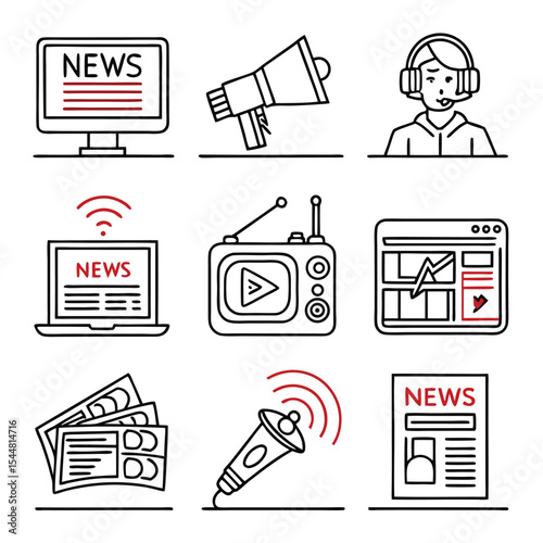 Breaking News Media, Communication, and Information Dissemination Icons