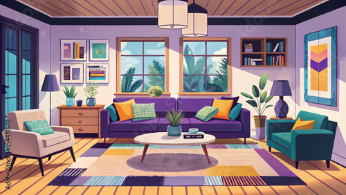 modern living room with neutral tones and clean lines vector ideal for interior design, architecture, or home decor inspiration projects