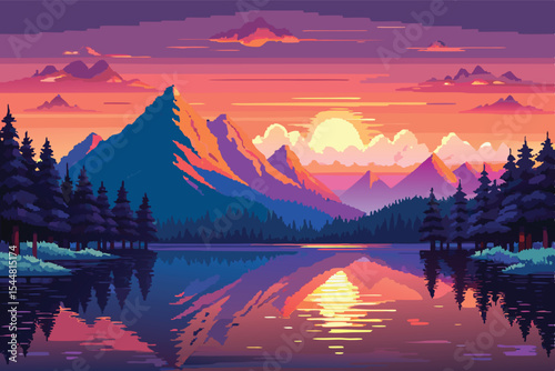 Pixel Art Mountain Landscape Background – 8-bit 16-bit 32-bit Retro Game Scenery for RPG and Platformer Design