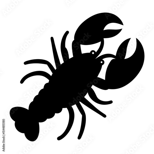 Black silhouette of a crustacean with large claws and multiple legs