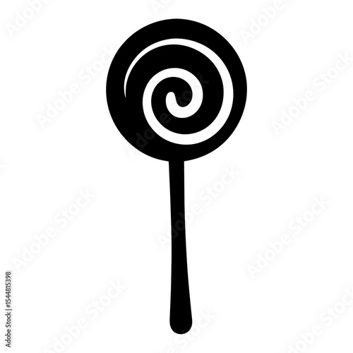 Single black and white lollipop with a spiral design on a stick