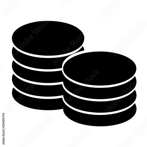 Two stacks of black coins symbolizing savings, wealth, or data storage.