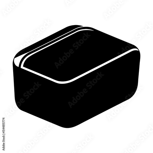 A solid black rectangular prism with rounded edges, against a white background