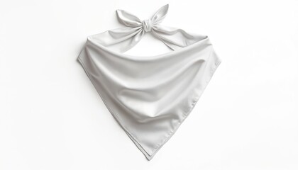 Bandana mockup shows realistic fabric folds, soft texture on white. Neckwear product for fashion, design branding. Accessory for head neck. Realistic fabric, photorealistic presentation.