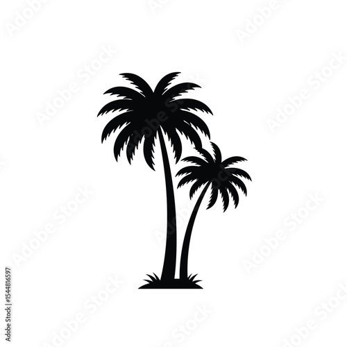 Silhouette of Two Palm Trees Tropical Paradise Illustration