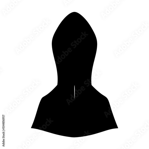 Black silhouette of a hooded figure, potentially representing anonymity or stealth