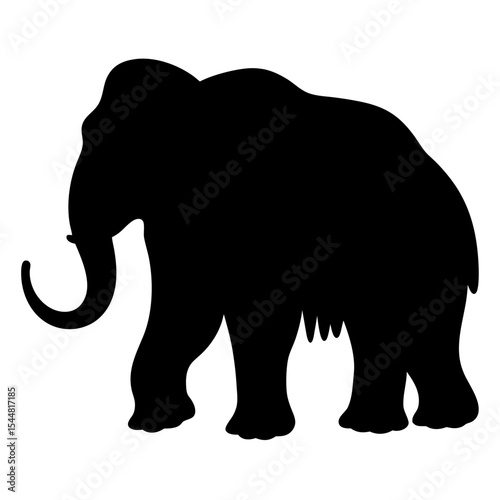 Silhouette of a prehistoric woolly mammoth with long curved tusks isolated