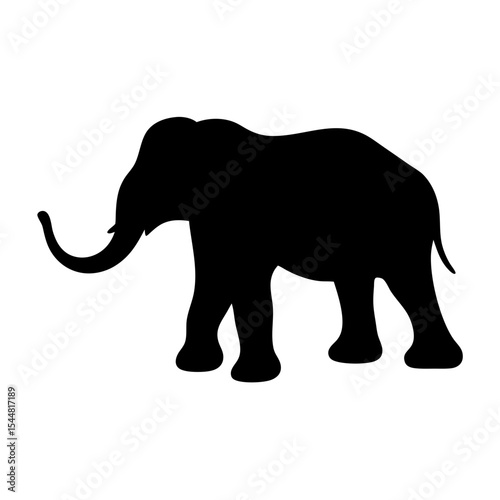 Silhouette of a majestic African elephant walking across a white background