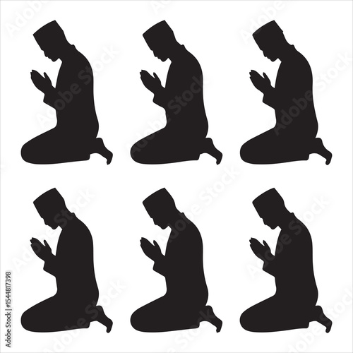 Black Silhouettes of Muslims in Prayer Forgiveness and Worship Pack