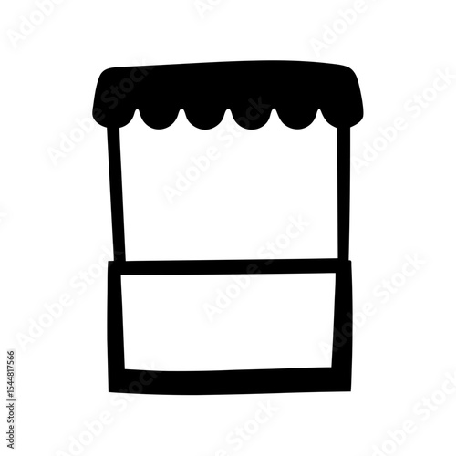 Black and white icon of a market stall or vendor's booth