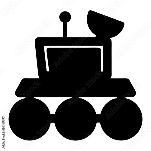 Black silhouette of a futuristic rover vehicle with antenna and radar dish