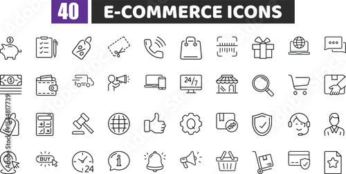 E-commerce Outline Icons for Online Shopping, Retail, and Logistics