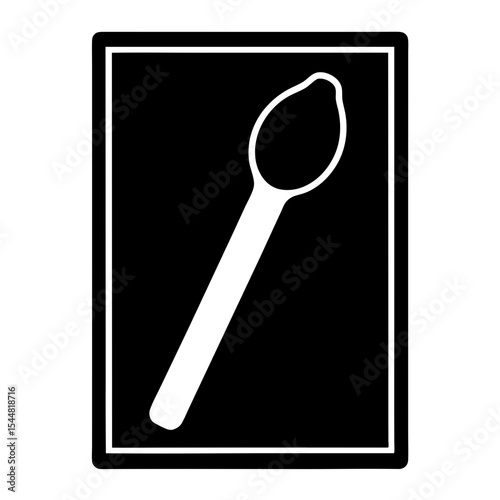 Black and White Spoon Icon in Frame, Simple Design for Restaurants