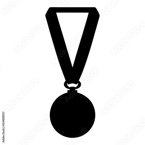 Simple black silhouette of a medal with a ribbon, great achievement