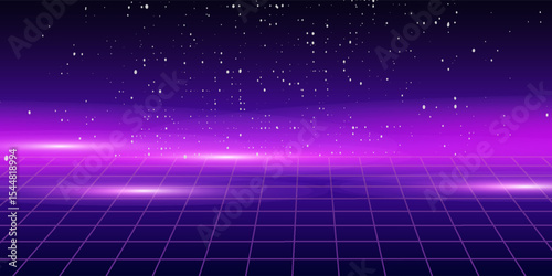 Retro Sci-Fi Background Futuristic Grid landscape of the 80`s. Digital Cyber Surface. Suitable for design in the style of the 1980`s. 3D illustration,eps10
