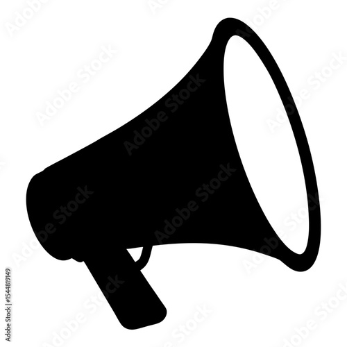 Black silhouette of a megaphone on a white background representing communication