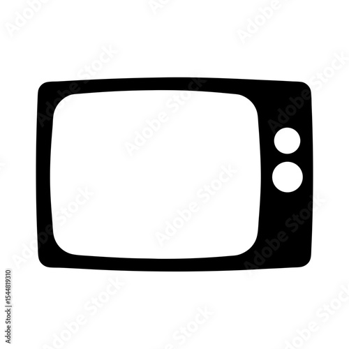 Simple Black and White Retro Television Icon with Two Buttons Design