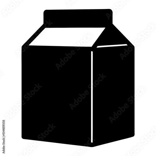 Minimalist black and white milk or juice carton illustration on white background
