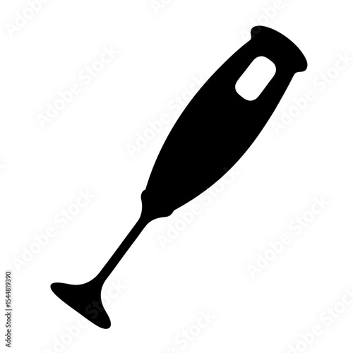 Black silhouette of an immersion blender with handle on a white background