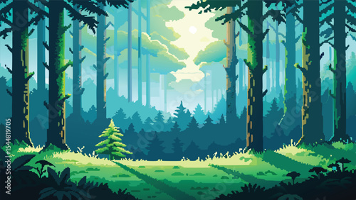 Pixel Art Forest Background – Lush Green RPG Landscape Scene in Pixel Style