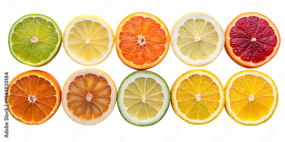 Obraz premium Assorted citrus fruit slices isolated on transparent background