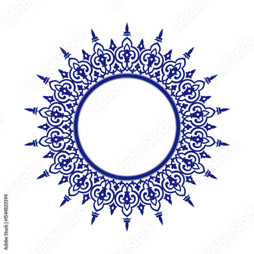 Frame An elegant circular vector element for designs with an Eastern style, a place for text or calligraphy. Motif or ornament in blue color.