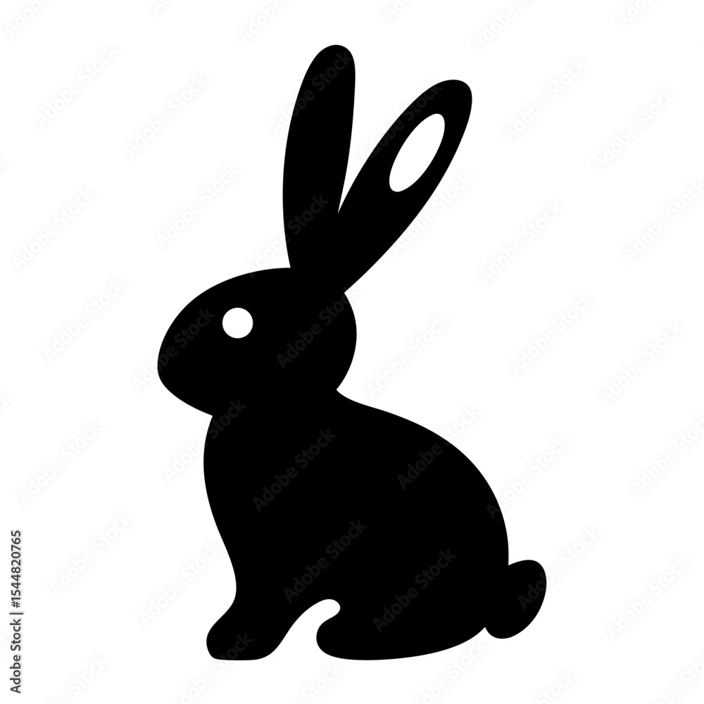 Obraz premium Simple Black Silhouette of a Rabbit with Long Ears and White Eye