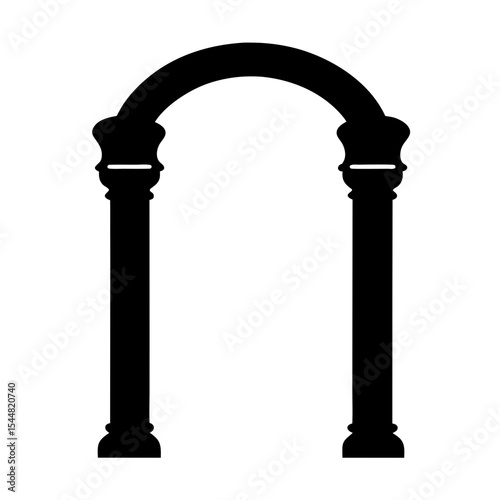 Silhouette of a stately archway with two elegant pillars, black and white