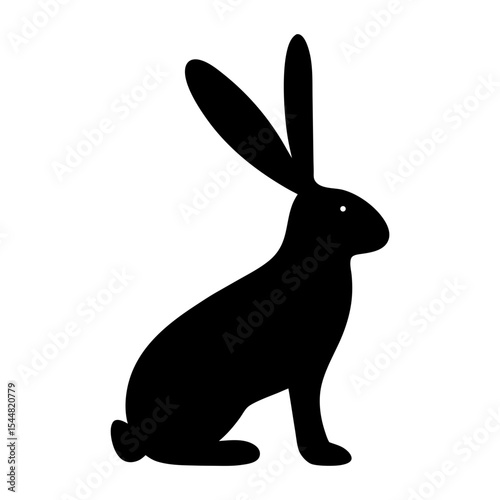 Minimalist black silhouette of a sitting rabbit or hare with long ears