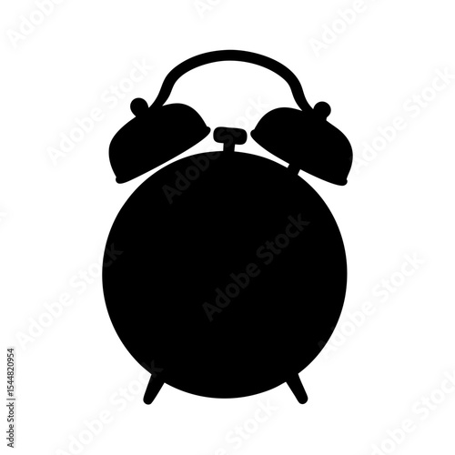Simple black and white silhouette illustration of an old style alarm clock