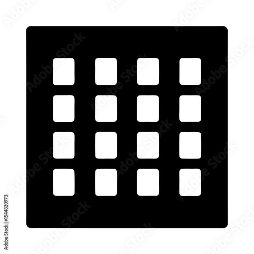 Black square icon with sixteen white rounded squares arranged in a grid