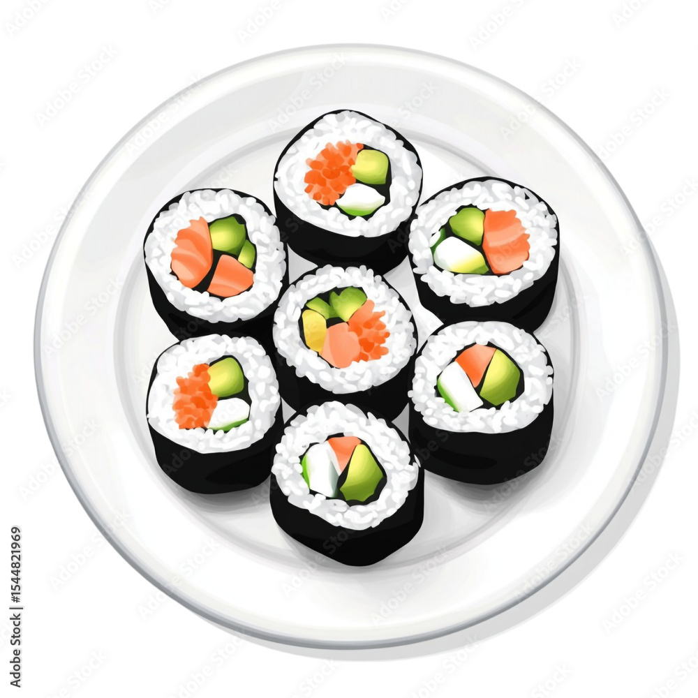 Delicious sushi rolls on a plate a tasty meal of Japanese cuisine Delicious sushi rolls on a plate a tasty meal of Japanese cuisine