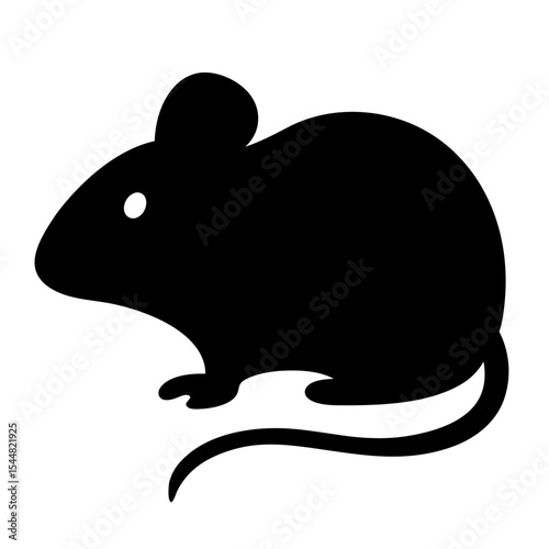 Stylized black silhouette illustration of a common mouse on a white background