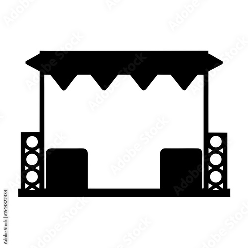Black and White Illustration of a Music Stage with Lighting