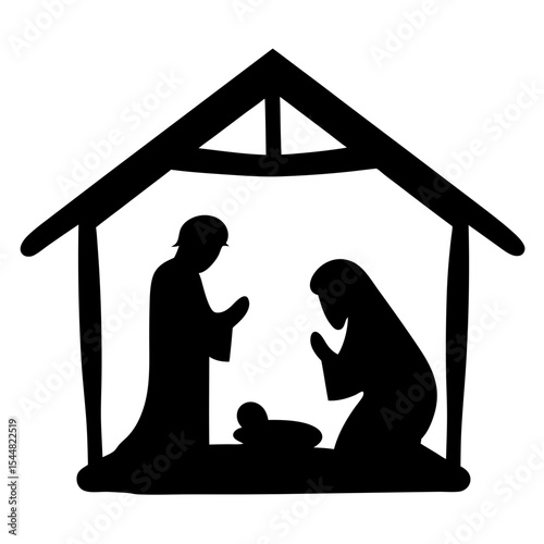 Nativity scene in silhouette, a religious representation of the birth of Jesus