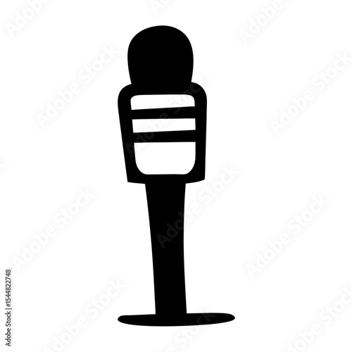 Cartoon Microphone on a Stand, Simple Vector Black and White Illustration