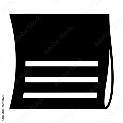 Monochrome image depicting a curled paper sheet with horizontal lines inside
