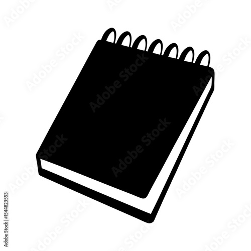 Black and white image depicting a spiral bound notebook lying on surface