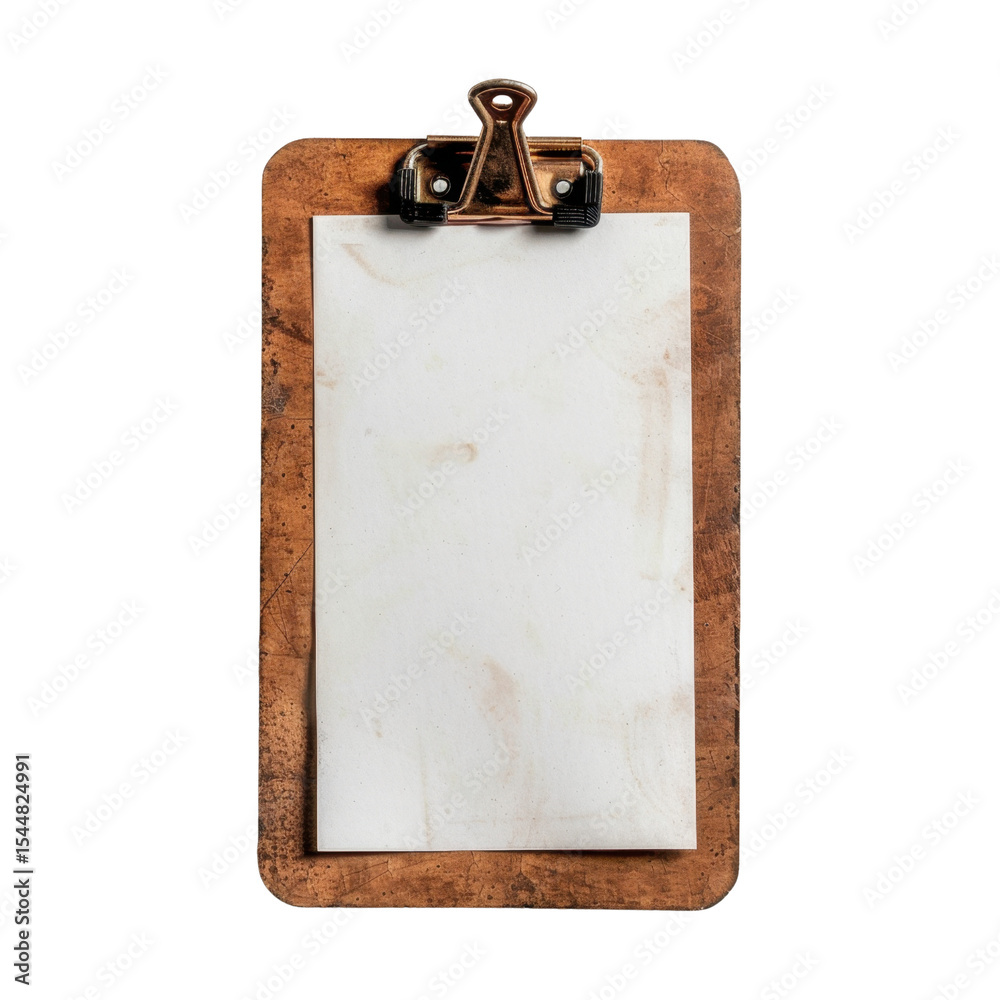 Rustic clipboard with blank sheet of paper, perfect for notes or sketches, adds touch of vintage charm to any workspace Rustic clipboard with blank sheet of paper, perfect for notes or sketches, adds touch of vintage charm to any workspace