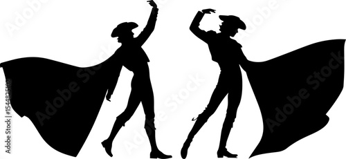 Dramatic Matador Silhouettes with Flowing Capes - Spanish Bullfighter Performance