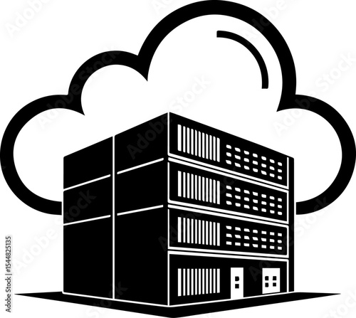 Cloud Data Center Building Icon - Server Hosting and Computing Infrastructure
