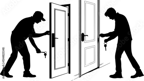 Unlocking Doors Silhouette - Key, Security, and Access Concept