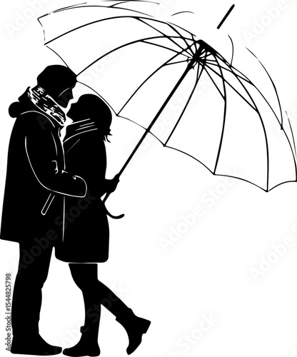 Romantic Couple Under Umbrella Silhouette - Love and Intimacy