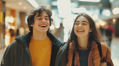 Happy Couple Walking in Shopping Mall