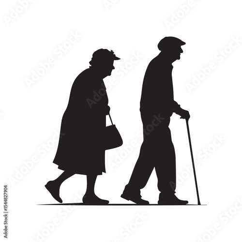 Vector silhouette of old people on white background. Transparent background