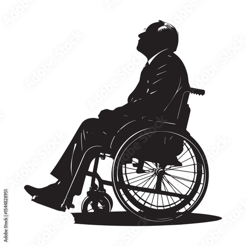 silhouette old person disabled on wheelchair isolated on a white background