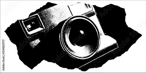 High contrast black and white polaroid camera abstract design for retro themes